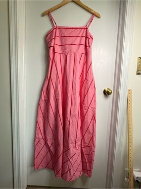 Sz XL Striped Smocked Back Square Neck Sleeveless Maxi Dress Preppy Fit’n’Flare